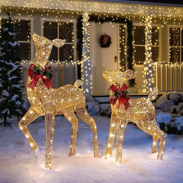 Joiedomi 2pcs 130 LED Fabric Doe And Fawn Christmas Lights 3 Joiedomi 2pcs 130 LED Fabric Doe And Fawn Christmas Lights