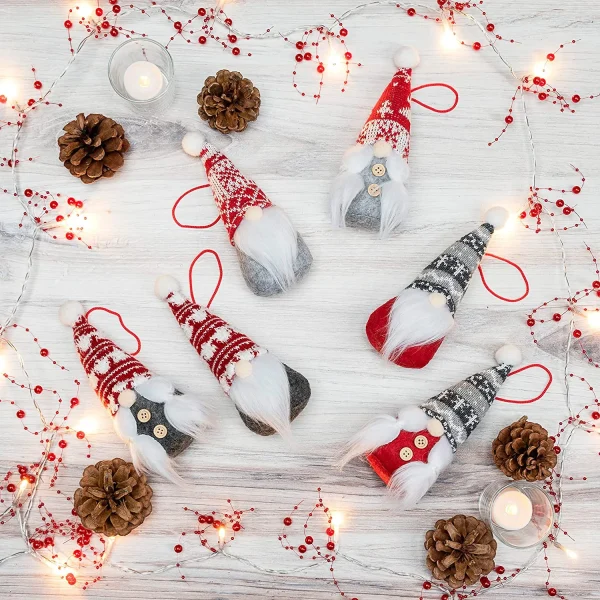 Joyin 6pcs Plush Gnome Christmas Ornaments 6in 4 Joyin 6pcs Plush Gnome Christmas Ornaments 6in - Image 2