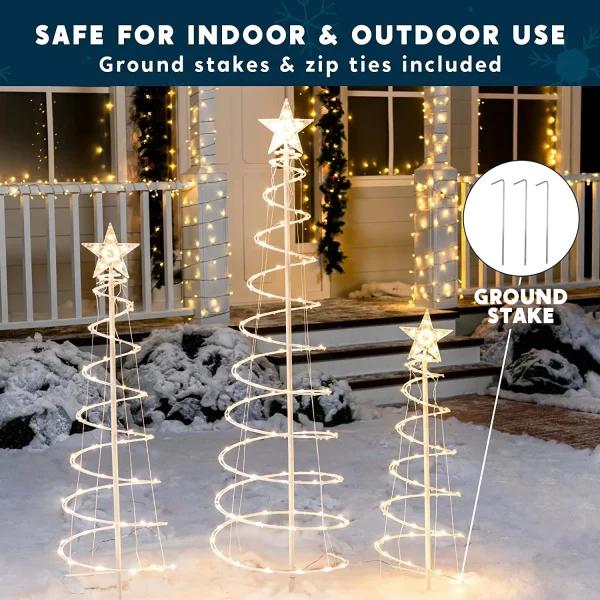 Joiedomi 3pcs Outdoor Spiral Christmas Tree Warm White Lights 4 Joiedomi 3pcs Outdoor Spiral Christmas Tree Warm White Lights - Image 2