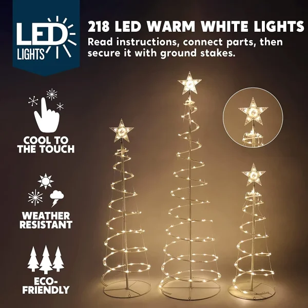 Joiedomi 3pcs Outdoor Spiral Christmas Tree Warm White Lights 5 Joiedomi 3pcs Outdoor Spiral Christmas Tree Warm White Lights - Image 3