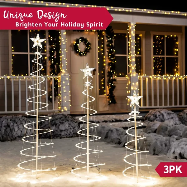 Joiedomi 3pcs Outdoor Spiral Christmas Tree Warm White Lights 6 Joiedomi 3pcs Outdoor Spiral Christmas Tree Warm White Lights - Image 4