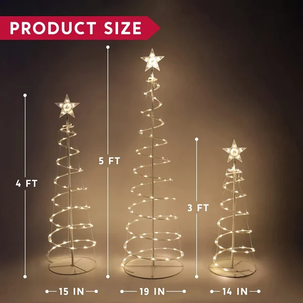 Joiedomi 3pcs Outdoor Spiral Christmas Tree Warm White Lights 8 Joiedomi 3pcs Outdoor Spiral Christmas Tree Warm White Lights - Image 6