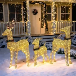 Joiedomi 3Pcs Christmas Yard Lights 5ft Buck, 4ft Doe, 3ft Fawn With Wreath -Christmas Ornaments Sales Store 3 Pcs LED Yard Lights Fabric 5ft Buck 4ft Doe and 3ft Fawn with Wreath Gold 2 600x600 1
