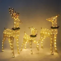 Joiedomi 3Pcs Christmas Yard Lights 5ft Buck, 4ft Doe, 3ft Fawn With Wreath -Christmas Ornaments Sales Store 3 Pcs LED Yard Lights Fabric 5ft Buck 4ft Doe and 3ft Fawn with Wreath Gold 3 600x600 1