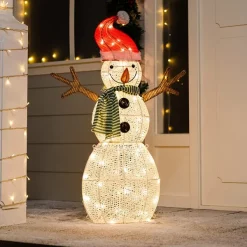 Joiedomi 80 LED Cotton Snowman With Christmas Hat 3.5ft -Christmas Ornaments Sales Store 3.5ft Snowman with Christmas Hat Yard Lights 3 600x600 1