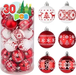 Joiedomi 30pcs Red And White Christmas Ball Ornaments -Christmas Ornaments Sales Store 30Pcs Assorted Design Christmas Ornaments RedWhite 2