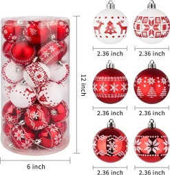 Joiedomi 30pcs Red And White Christmas Ball Ornaments -Christmas Ornaments Sales Store 30Pcs Assorted Design Christmas Ornaments RedWhite 5