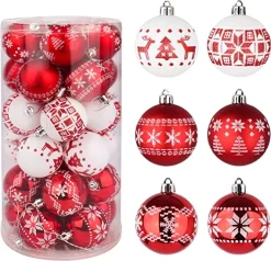 Joiedomi 30pcs Red And White Christmas Ball Ornaments -Christmas Ornaments Sales Store 30Pcs Assorted Design Christmas Ornaments RedWhite 7