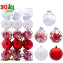 Joiedomi 30pcs Red And White Christmas Ball Ornaments -Christmas Ornaments Sales Store 30Pcs Assorted Style Ball Ornaments Red White 3.15in 结果 600x600 1