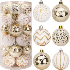 Joiedomi 30pcs Gold & White Assorted Christmas Ornaments 6cm
