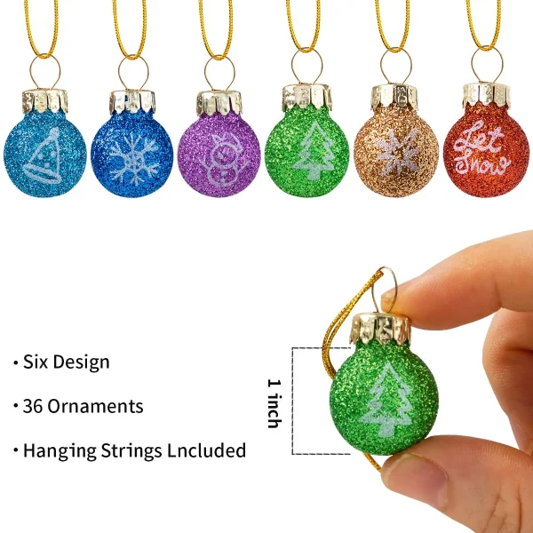 Joiedomi 36pcs Mini Glittered Glass Patterned Christmas Balls 7 Joiedomi 36pcs Mini Glittered Glass Patterned Christmas Balls - Image 5