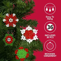 Joiedomi 36pcs Hanging Christmas Wooden Snowflake Ornament -Christmas Ornaments Sales Store 36Pcs Wooden Snowflakes Hanging Ornaments 2 1