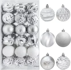 Joiedomi 36pcs White And Silver Christmas Ball Ornaments