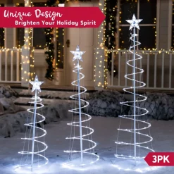 Joiedomi 3pcs 218 Pre-Lit LED Christmas Light Yard Decorations -Christmas Ornaments Sales Store 3Pcs Lighted Spiral Christmas Tree Set LED Cool White 4 result 600x600 1