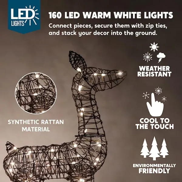 Joiedomi 3Pcs Rattan Christmas Reindeer Buck, Doe, And Fawn Yard Lights 5 Joiedomi 3Pcs Rattan Christmas Reindeer Buck, Doe, And Fawn Yard Lights - Image 3