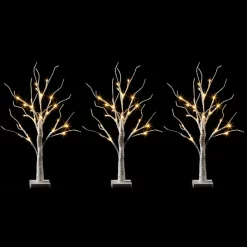 Joiedomi 3Pcs White Birch Tree With 24 LED Lights 2ft