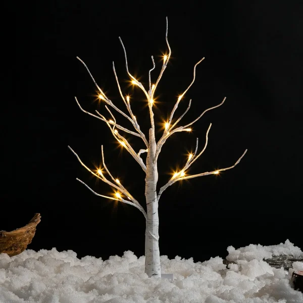 Joiedomi 3Pcs White Birch Tree With 24 LED Lights 2ft 4 Joiedomi 3Pcs White Birch Tree With 24 LED Lights 2ft - Image 2