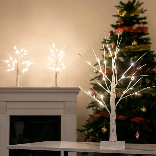 Joiedomi 3Pcs White Birch Tree With 24 LED Lights 2ft 7 Joiedomi 3Pcs White Birch Tree With 24 LED Lights 2ft - Image 5
