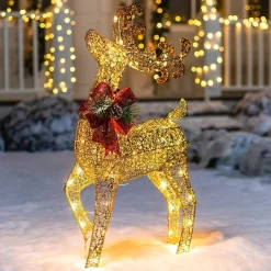 Joiedomi 3ft 60 LED Light Up Yard Reindeer Buck Gold