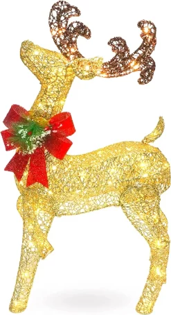 Joiedomi 3ft 60 LED Light Up Yard Reindeer Buck Gold -Christmas Ornaments Sales Store 3ft Fabric Gold Buck Head Up 2 result 600x1104 1