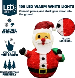 Joiedomi 3ft 100 LED Plush Collapsible Santa -Christmas Ornaments Sales Store 3ft Tinsel Collapsible Santa LED Yard Light 3 result 600x629 1