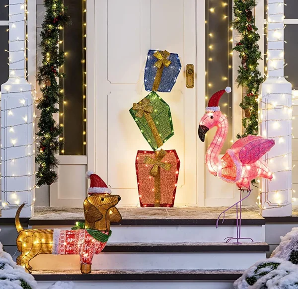 Joiedomi 3ft 30 LED Tinsel Flamingo With Christmas Hat 8 Joiedomi 3ft 30 LED Tinsel Flamingo With Christmas Hat - Image 6