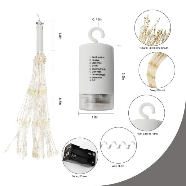 Joiedomi 4Pcs 200 LED Firework Copper Wire Lights 24in 5 Joiedomi 4Pcs 200 LED Firework Copper Wire Lights 24in - Image 3