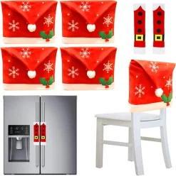 Joyin 4Pcs Christmas Dining Chair Slipcovers With 2Pcs Handle Door Covers