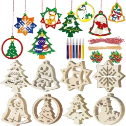 Joyin 48Pcs Christmas Wooden Hanging Ornaments Craft Kit