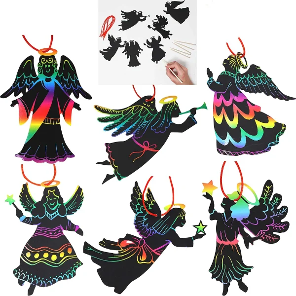 Joyin 48pcs Rainbow Color Christmas Angel Scratch Ornaments 3 Joyin 48pcs Rainbow Color Christmas Angel Scratch Ornaments