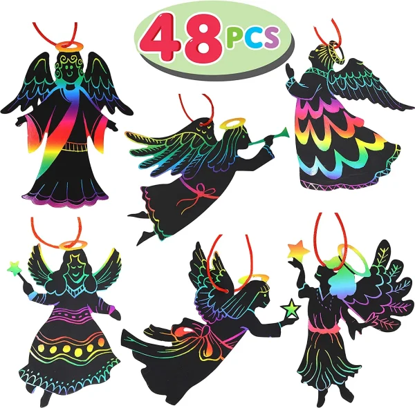 Joyin 48pcs Rainbow Color Christmas Angel Scratch Ornaments 4 Joyin 48pcs Rainbow Color Christmas Angel Scratch Ornaments - Image 2