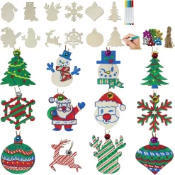 Joyin 48pcs Wooden Christmas Ornaments Craft Kit