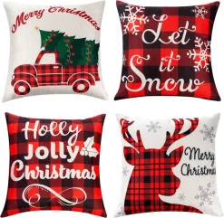 Joyin 4Pcs Christmas Farmhouse Buffalo Plaid Pillow Covers