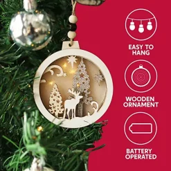 Joiedomi 4pcs LED Hanging Christmas Wooden Reindeer Ornament 9 Joiedomi 4pcs LED Hanging Christmas Wooden Reindeer Ornament -Christmas Ornaments Sales Store 4Pcs LED Wooden Hanging Reindeer Ornaments 5