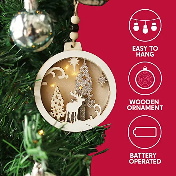 Joiedomi 4pcs LED Hanging Christmas Wooden Reindeer Ornament 4 Joiedomi 4pcs LED Hanging Christmas Wooden Reindeer Ornament - Image 2