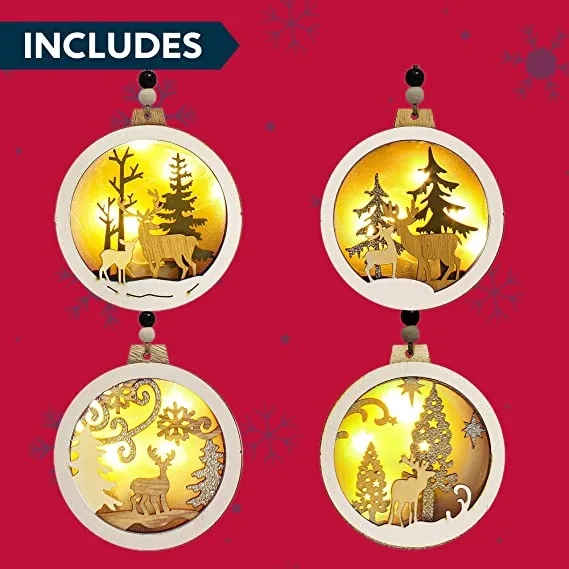 Joiedomi 4pcs LED Hanging Christmas Wooden Reindeer Ornament 8 Joiedomi 4pcs LED Hanging Christmas Wooden Reindeer Ornament - Image 6