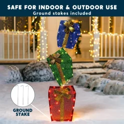 Joiedomi 60 LED Christmas Tinsel Stacked Gift Boxes 4ft -Christmas Ornaments Sales Store 4ft Christmas Tinsel Stacked Gift Boxes 3 result 600x600 1