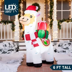 Joiedomi 6ft Inflatable LED Christmas Llama With Gifts -Christmas Ornaments Sales Store 4ft LED Inflatable Ground Breaker Pumpkin Reaper 2 1 600x600 1