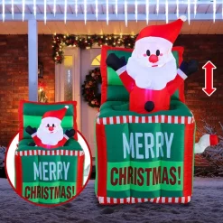 Joiedomi 4ft Inflatable LED Santa In The Box