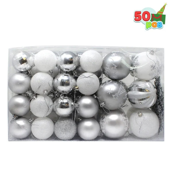 Joiedomi 50Pcs Christmas Ornaments Silver & White 6 Joiedomi 50Pcs Christmas Ornaments Silver & White - Image 4