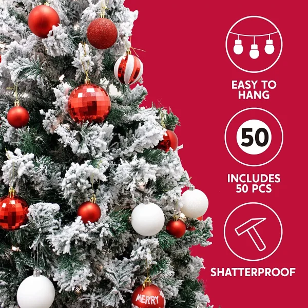 Joiedomi 50pcs Red And White Shatterproof Christmas Ornaments 4 Joiedomi 50pcs Red And White Shatterproof Christmas Ornaments - Image 2