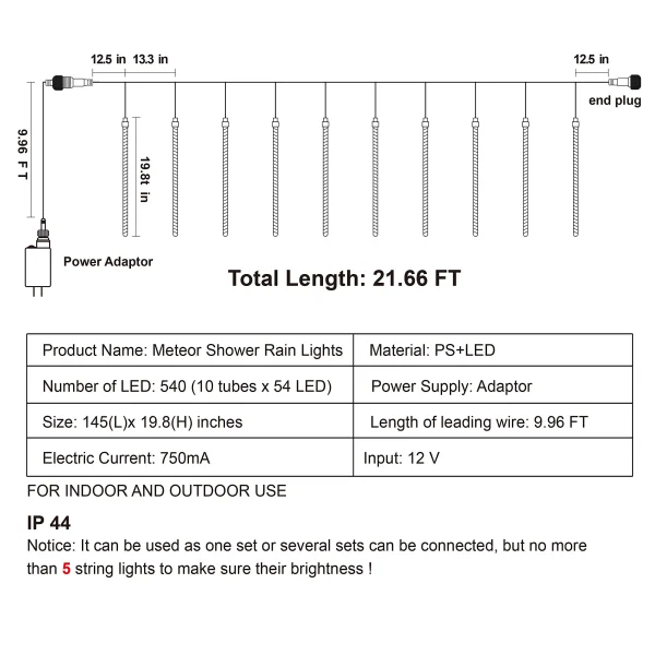 Joiedomi 10 Tubes (19.8 In) Christmas Meteor Shower Lights, Blue 5 Joiedomi 10 Tubes (19.8 In) Christmas Meteor Shower Lights, Blue - Image 3