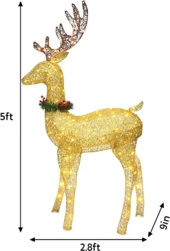 Joiedomi 5ft 100 LED Fabric Gold Buck (Wreath & Ribbon) -Christmas Ornaments Sales Store 5ft Fabric Gold Buck Wreath amp Ribbon 5 600x882 1