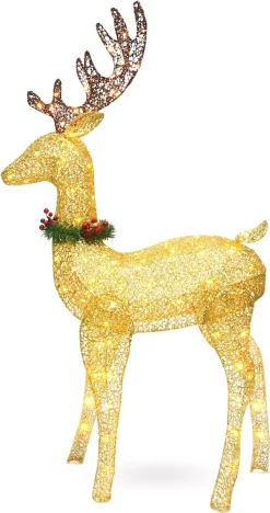 Joiedomi 5ft 100 LED Fabric Gold Buck (Wreath & Ribbon) -Christmas Ornaments Sales Store 5ft Fabric Gold Buck Wreath amp Ribbon 6 600x1137 1