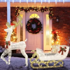 Joiedomi 3D Fabric LED Lighted Reindeer With Sleigh Decorations 5ft -Christmas Ornaments Sales Store 5ft Fabric Reindeer with Sleigh Christmas Yard Lights 3 600x600 1