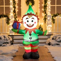 Joiedomi 5ft Inflatable LED Elf With Present Decoration
