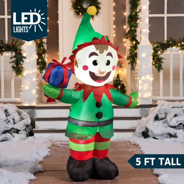 Joiedomi 5ft Inflatable LED Elf With Present Decoration 4 Joiedomi 5ft Inflatable LED Elf With Present Decoration - Image 2