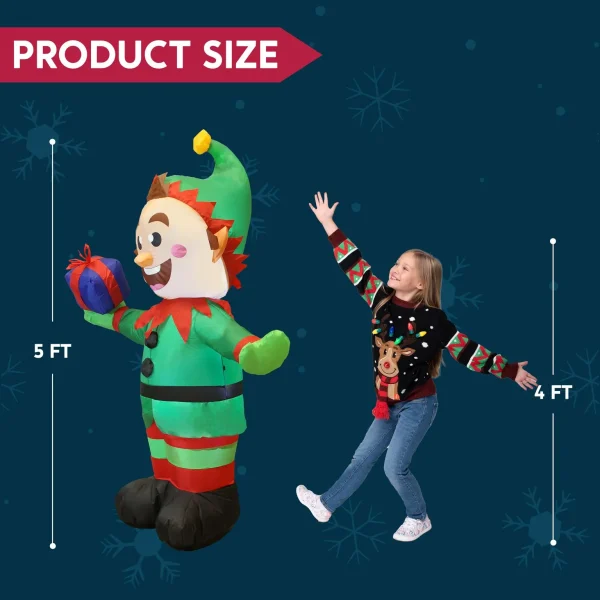 Joiedomi 5ft Inflatable LED Elf With Present Decoration 7 Joiedomi 5ft Inflatable LED Elf With Present Decoration - Image 5