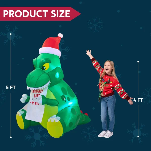Joiedomi 5ft Inflatable Sitting Dinosaur Christmas Decoration 7 Joiedomi 5ft Inflatable Sitting Dinosaur Christmas Decoration - Image 5