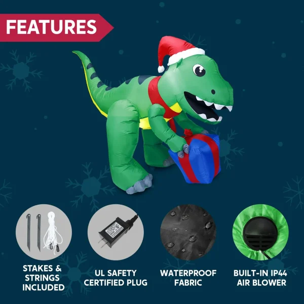 Joiedomi 5ft LED Giant Christmas Inflatable Dinosaur 8 Joiedomi 5ft LED Giant Christmas Inflatable Dinosaur - Image 6